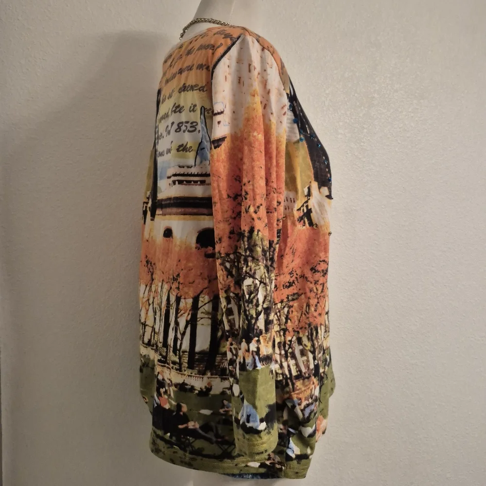 French Postcatds Scenic Novelty Print Long Sleeve Top Soft Womens Size L - Picture 9 of 12